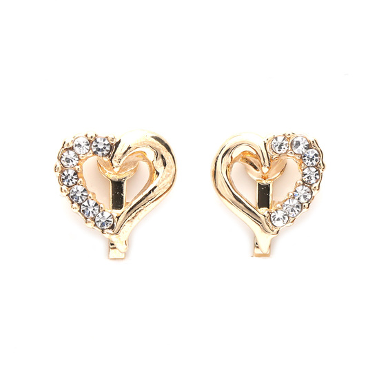 Gold-tone open heart with crystal pave clip on earrings