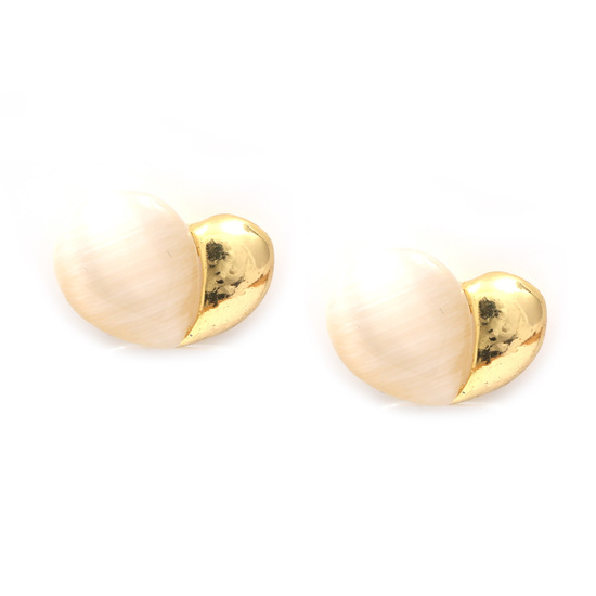 Simulated cat eye gold-tone heart clip on earrings