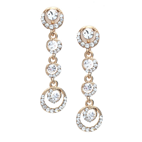Gold-tone multilayer circles with crystal drop clip on earrings