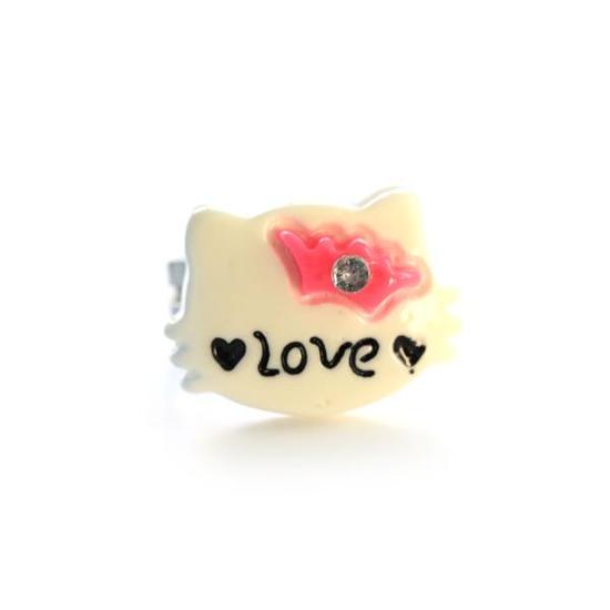 White kitty shape adjustable ring