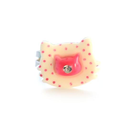 White and pink kitty shape adjustable ring