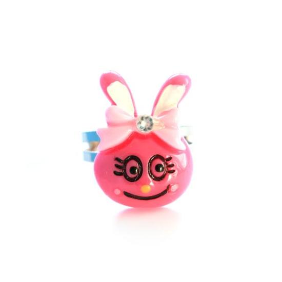 Pink bunny with pink bow adjustable ring