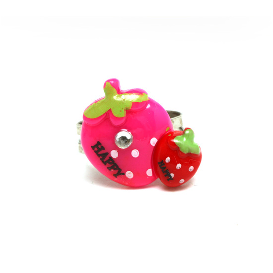 Pink and red spotty strawberries adjustable rin