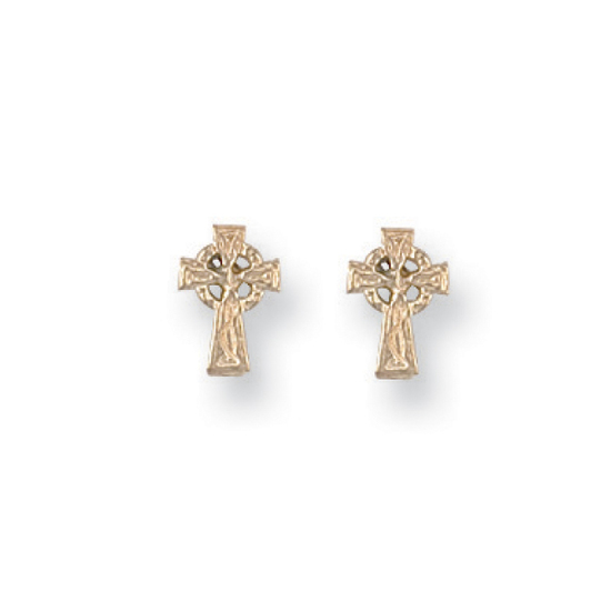 Celtic Cross Gold Stud Earrings