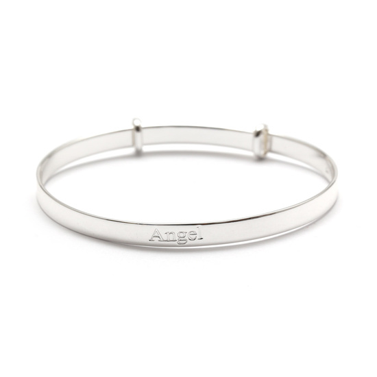 Sterling silver adjustable children bangle bracelet with engraved ''Angel'' 