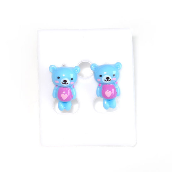 Blue and pink bear stud earrings
