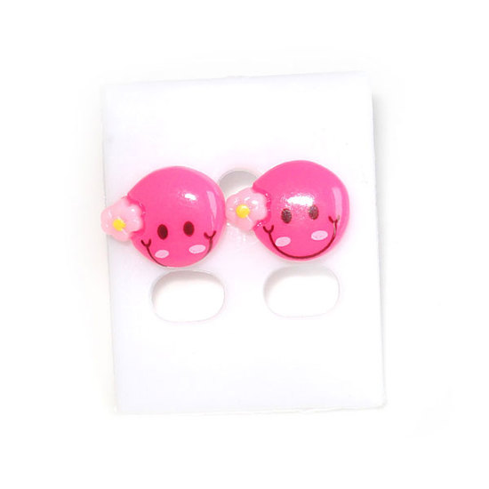 Pink Smiley and flower stud earrings (Size: app