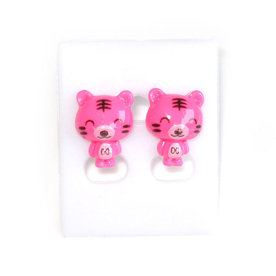 Pink tiger cub stud earrings (Size: 11 x 15 mm)