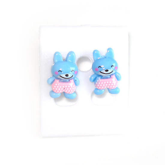 Blue bunny stud earrings (Size: approx.11 x 15 