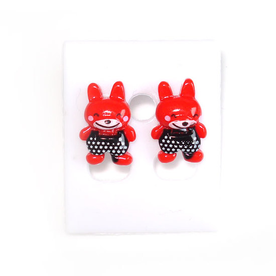 Red bunny stud earrings (Size: approx. 11 x 15 