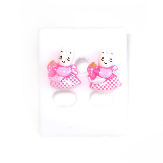 Bunny in pink dress stud earrings (Size: approx