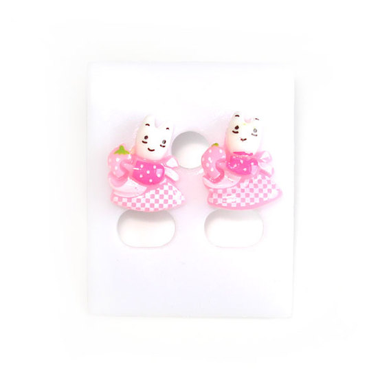 Bunny in baby pink dress stud earrings (Size: a